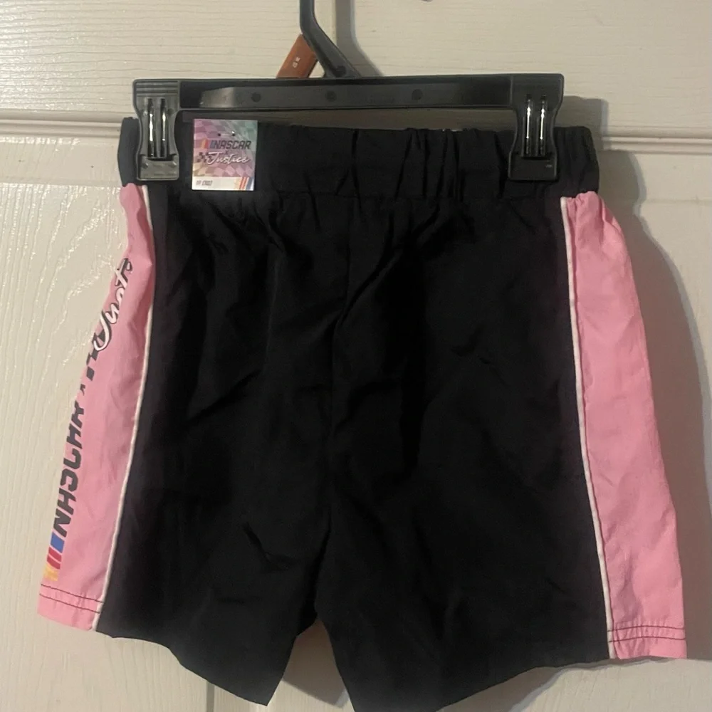 NWT Justice x NASCAR Windbreaker Shorts Girls Size M 10 Black Pink Colorblock